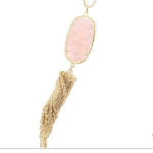 NEVER USED rose quartz Rayne gold long pendant